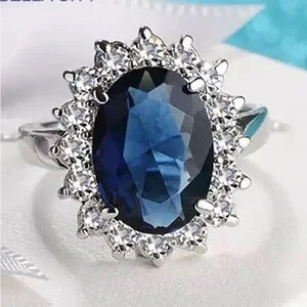 Oval Sapphire Blue Stone Ring Womens Sterling Silver Jewelry Size 7 New